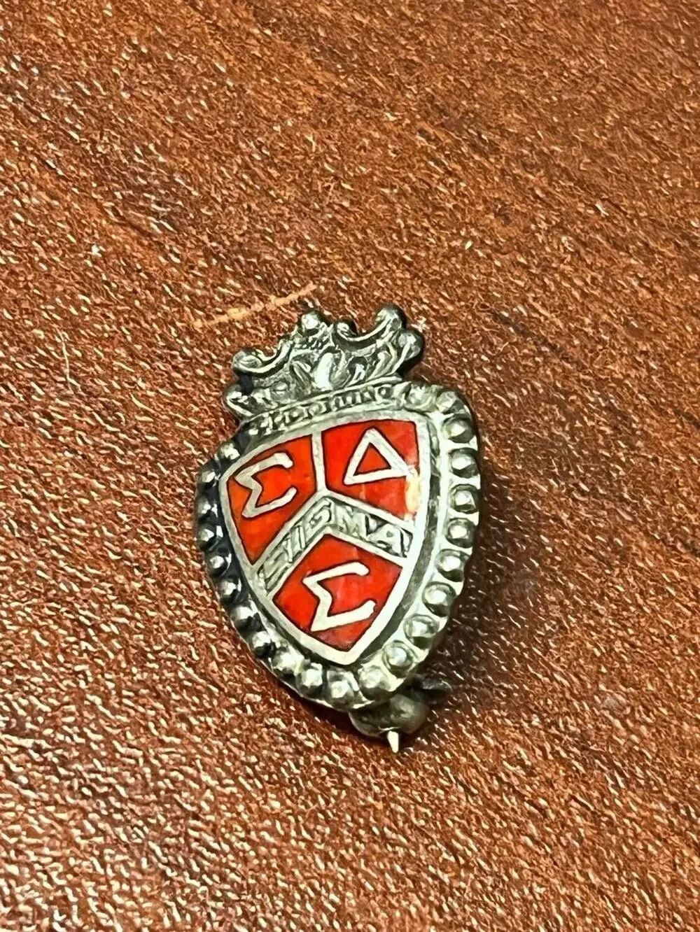 Vintage Sterling Silver Sigma Delta Sigma Coat of Arms Fraternity Pin Badge